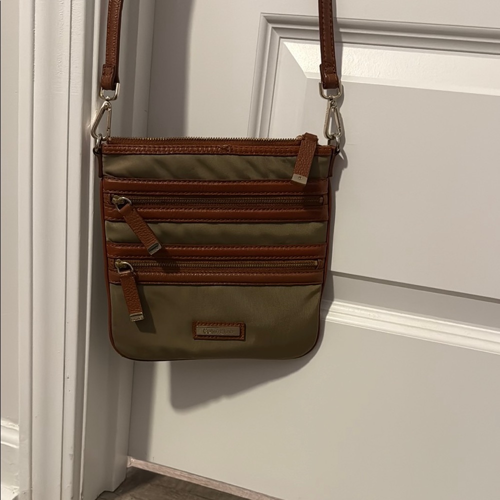 Calvin Klein Olive and Brown Messenger Bag